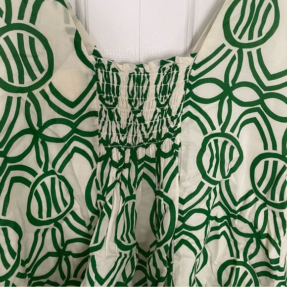 Anthropologie Maeve smocked tank top boxy size small ivory green print - Picture 10 of 11